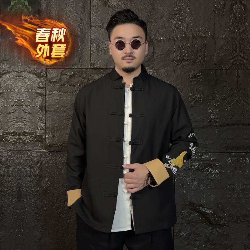 中国风唐装男青年棉衣外套刺绣棉服中式复古冬季棉袄汉服加大加肥