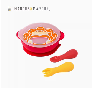 marcus硅胶软勺叉子婴幼儿辅食吸盘碗宝宝学吃训练短柄儿童餐具套