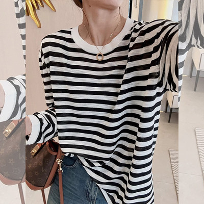 黑白条纹长袖t恤女装春秋