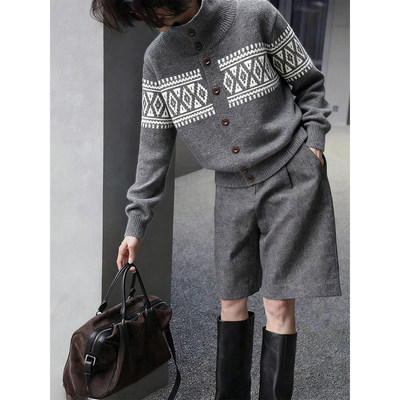 韩系气质灰色毛呢休闲裤