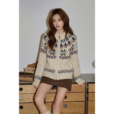 麽宁复古费尔岛提花毛衣