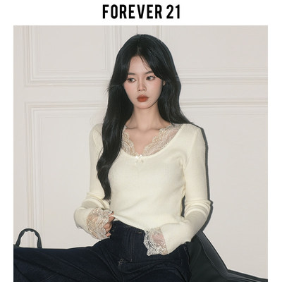 Forev21纯欲杏色蕾丝拼接