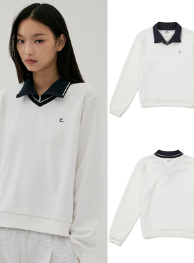 韩国代购CLOVE高尔夫穿搭25秋冬户外拼色透气翻领套头长袖卫衣女