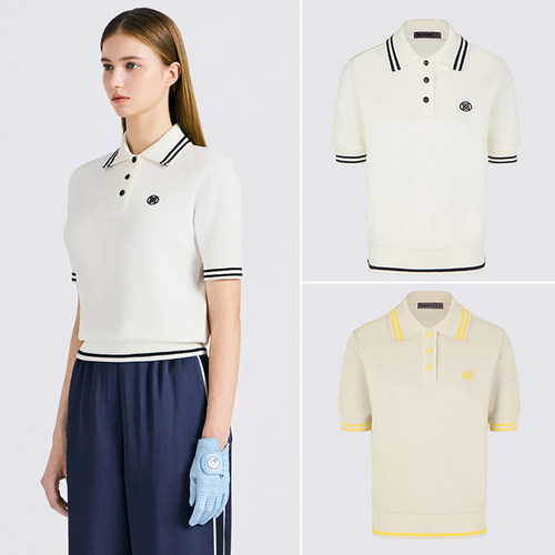 韩国代购GFORE高尔夫穿搭26年春翻领收腰透气运动POLO衫短袖T恤女