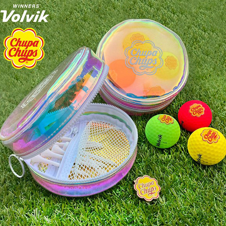正品韩国代购Volvik高尔夫ins棒棒糖CHUPA CHUPS炫彩球袋R2球套组