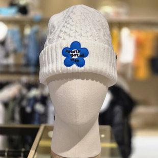 韩国代购PEARLY GATES高尔夫25年冬编织纹花朵运动针织套头女球帽