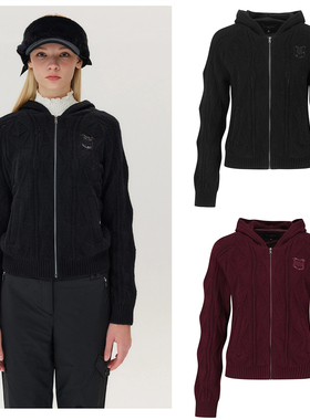 特价韩国代购St ANDREWS高尔夫户外编织连帽拉链保暖长袖针织衫女