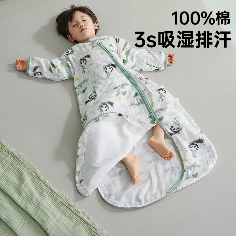 婴儿睡袋春秋款宝宝纱布夏季薄款纯棉一体式防踢被子神器四季通用