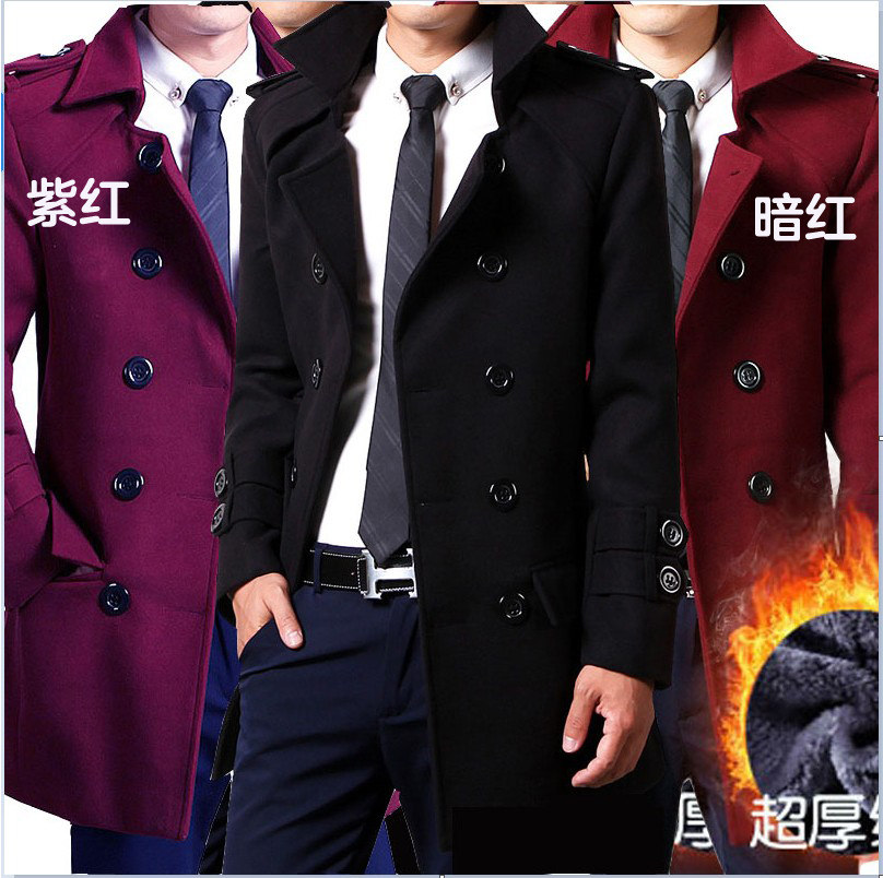 秋冬新款韩版双排扣男风衣毛呢子大衣中长职业外套潮流披风加厚绒,男装,风衣,淘宝优惠券,粉丝福利购,淘宝优惠卷