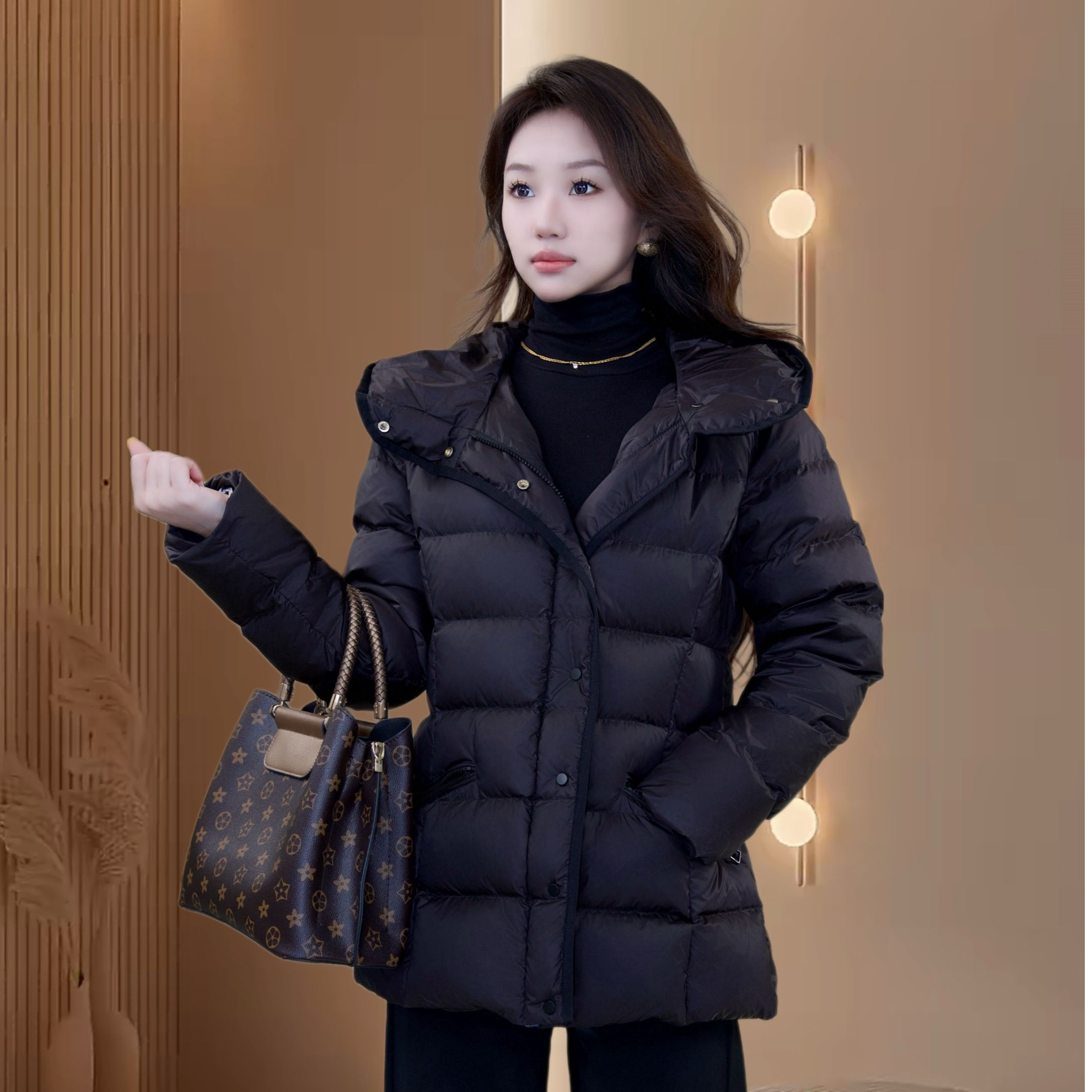 连帽羽绒服90绒子小个子时尚百搭冬季反季显腰休闲分格式