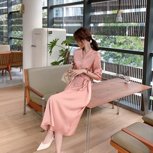 连衣裙 新款 复古裙胖妹妹mm2019秋季 显瘦系带长袖 女装 蓝语大码 法式