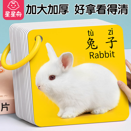 动物卡片认知早教儿童识字看图识物启蒙书婴幼儿宝宝一岁益智玩具