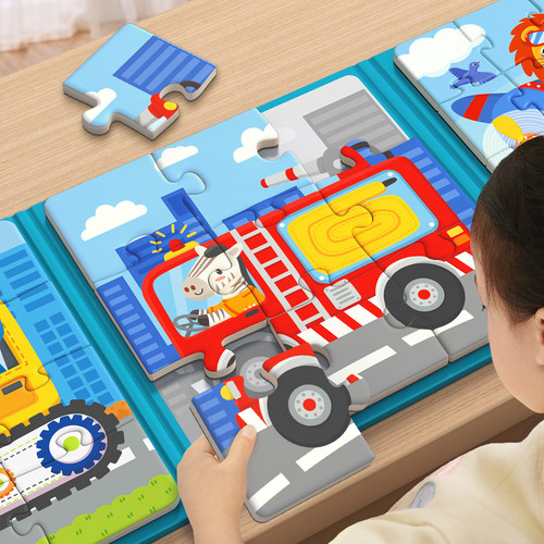 儿童磁力汽车拼图1-6岁宝宝益智