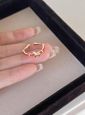 红色编绳马到成功戒指女新中式复古高级感指环小众百搭开口食指戒