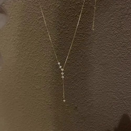 S925纯银闪钻Y字吊坠流苏项链女