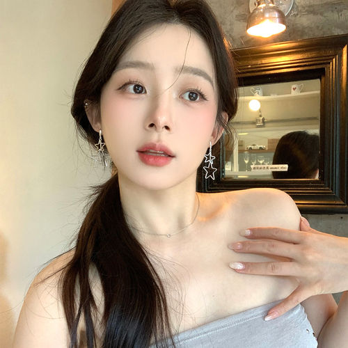 复古风轻奢银色双星星吊坠耳环女
