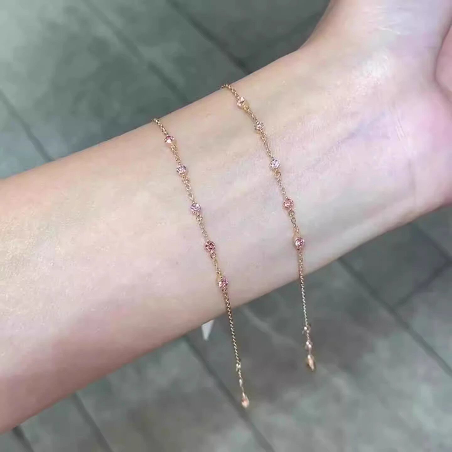 多层粉色泡泡钻极细手链女独特