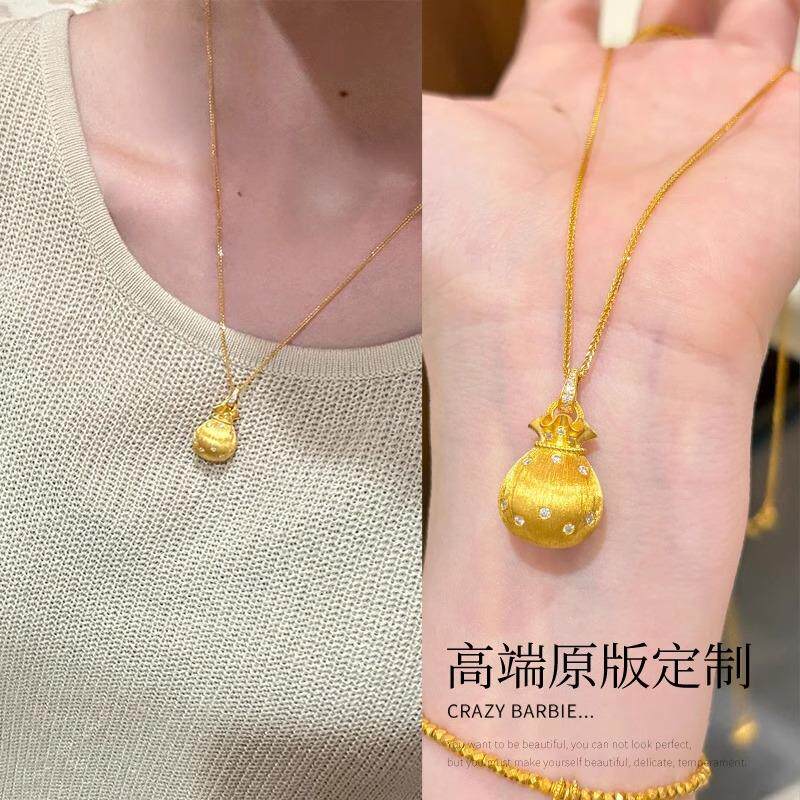 中古风拉丝点闪钻好运小福袋项链