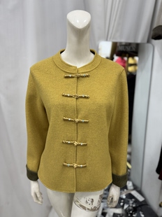 新中式双面绒大衣2026春款新款国风盘扣短款撞色大码立领呢子外套