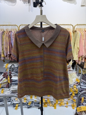 秀依坊D619款中年妈妈夏季新款时尚条纹宽松休闲显瘦短袖T恤小衫