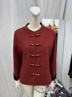 新中式双面绒大衣2026春款新款国风盘扣短款撞色大码立领呢子外套