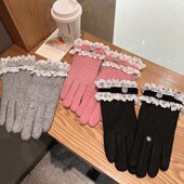 日系冬加绒加厚可触屏少女保暖分指手套蕾丝蝴蝶结洛丽塔羊绒手套