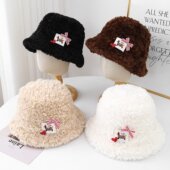 秋冬季 后开叉渔夫帽女韩版 羊羔绒蘑菇圈圈绒显脸小保暖可爱水桶帽