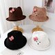 猫咪蝴蝶结小熊卷边女韩版 羊羔绒蘑菇圈圈绒显脸小保暖可爱渔夫帽