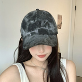 复古做旧扎染字母刺绣棒球帽女夏季 遮阳防晒鸭舌帽男ins潮显脸小