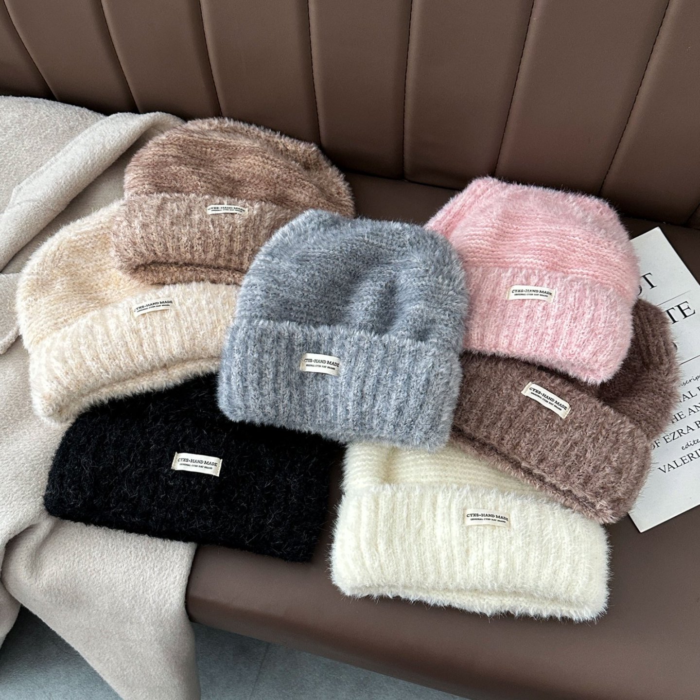 新款韩版甜美毛绒绒毛线帽子女秋冬保暖针织帽冬季户外防寒套头帽