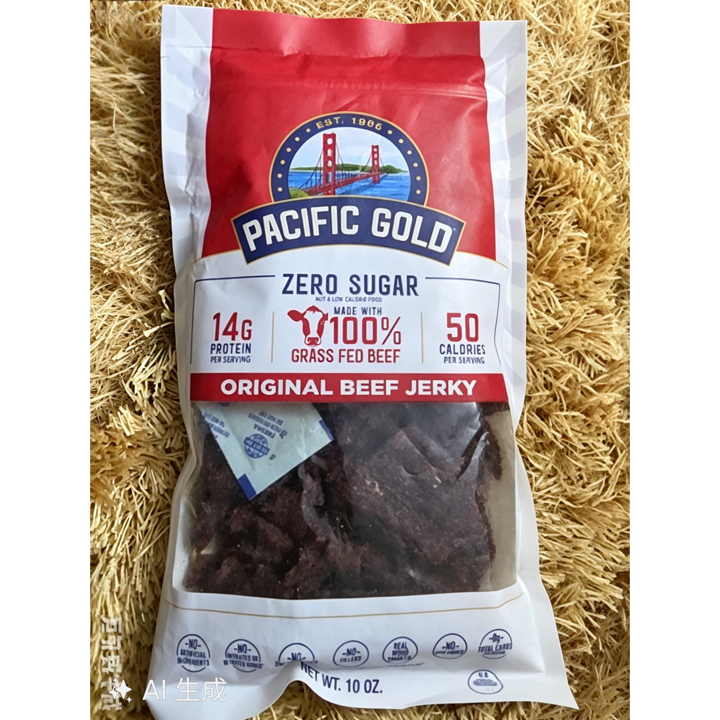 美国Pacific Gold 太平洋金牌 原味零蔗糖草饲牛肉干