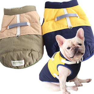 法斗宠物滑雪衫棉服冲锋衣户外胖狗狗衣服英斗巴哥柯基加绒可牵引