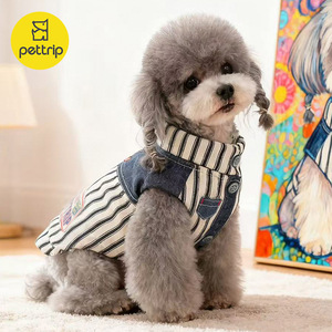 贝途秋冬宠物衣服狗狗小型犬猫咪牛仔条纹棉马甲保暖夹棉泰迪比熊