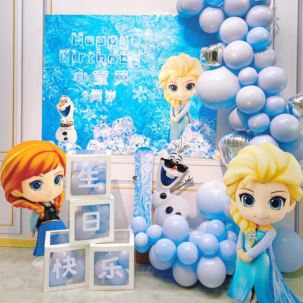 冰雪安娜艾莎公主女孩生日派对布置气球场景装饰背景墙甜品台装饰