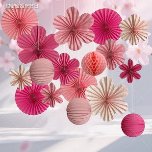 节日装饰主题美陈珠宝橱窗店面吊饰花朵灯笼球套装卖场布置挂件