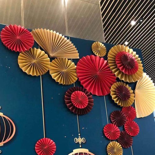 中秋国庆装饰纸扇子柜台橱窗造型