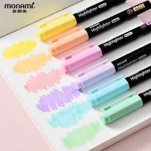 韩国monami慕那美荧光笔601学生用做笔记神器彩色记号笔粗划重点不掉色淡色深色慕娜美马克笔套装