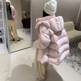 欧货90白鸭绒羽绒服女2025冬季新款连帽中长款宽松面包服加厚外套