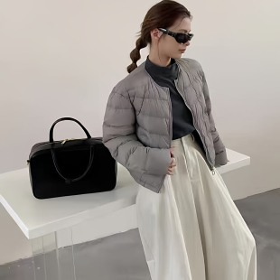 短款 小个子时尚 面包服外套 羽绒服女90白鸭绒圆领2025秋冬新款 韩版