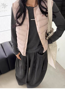 90鹅绒内胆马甲女2026秋冬新款圆领轻薄排骨短款背心坎肩羽绒外套