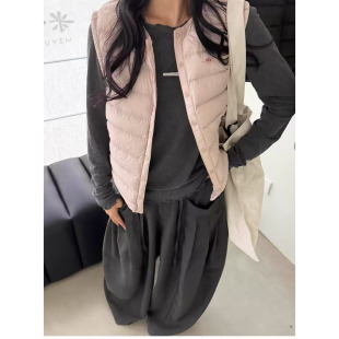 90鹅绒内胆马甲女2026秋冬新款圆领轻薄排骨短款背心坎肩羽绒外套