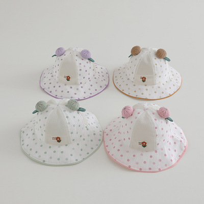 女宝宝帽子夏季网款女童遮阳大檐渔夫帽甜美小清新1-3岁儿童盆帽