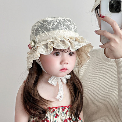 婴儿帽子春夏季薄款可爱韩版蕾丝边公主帽女宝宝遮阳小童盆帽