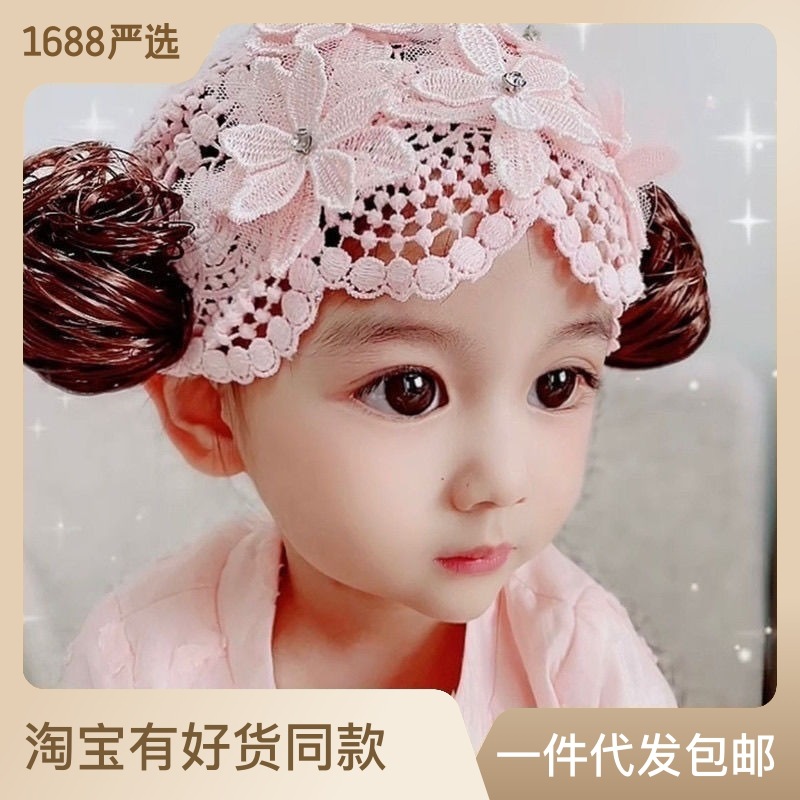 婴儿蕾丝花朵发带公主婴幼儿可爱超萌百天周岁生日宝宝假发头饰夏