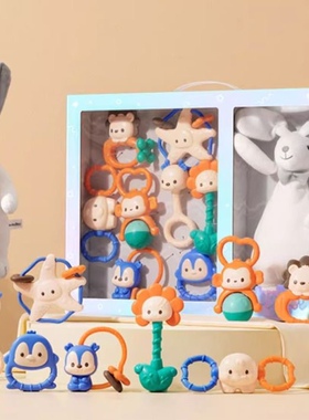 澳贝手摇铃新生婴儿玩具0-3-6个月礼物安抚礼盒套装宝宝牙胶1岁一