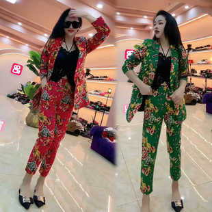 裤 2024春季 过年红中国风西装 新中式 子两件套 东北大花牡丹西服套装