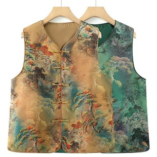 春秋上衣复古坎肩女装 新款 国风盘扣马甲提花刺绣背心2025无袖 中式