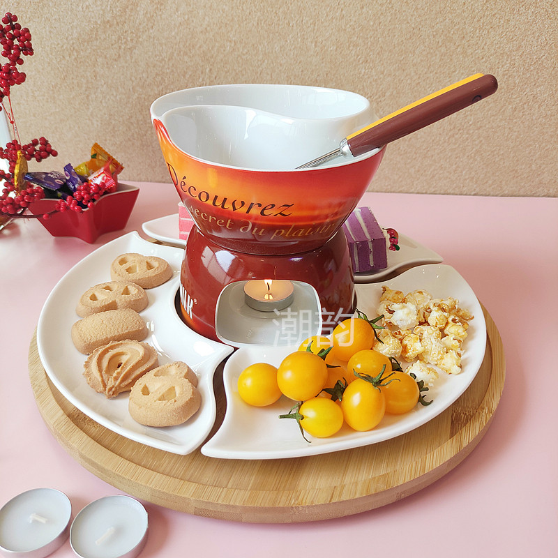 陶瓷巧克力分隔火锅炉芝士甜品鸳鸯碗两用冰淇淋融化火锅炉套装