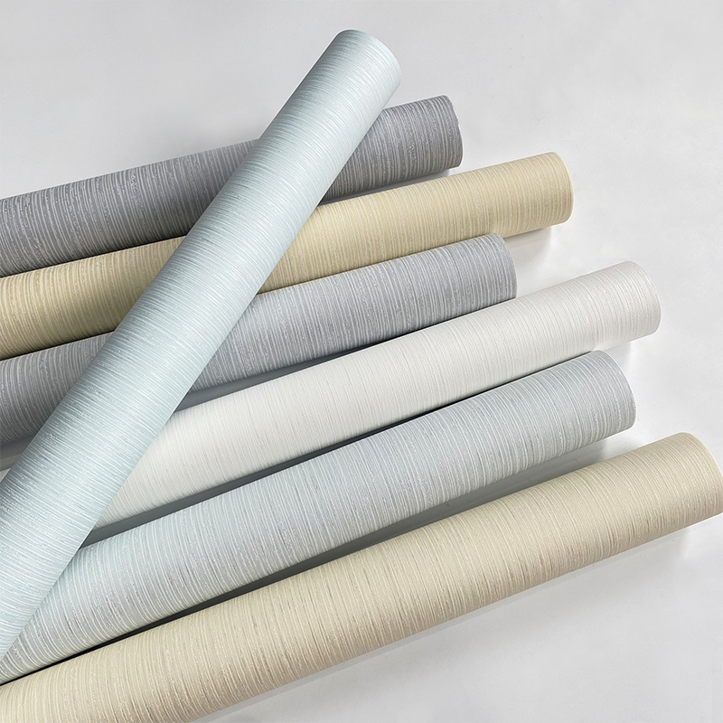 浅灰色3D素色细条纹墙纸 卧室客厅酒店民宿 轻奢简约条纹浮雕壁纸