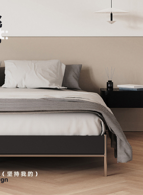 挑时|LC双人床实木无床头床架现代简约黑色复古床1.5米 1.8米床